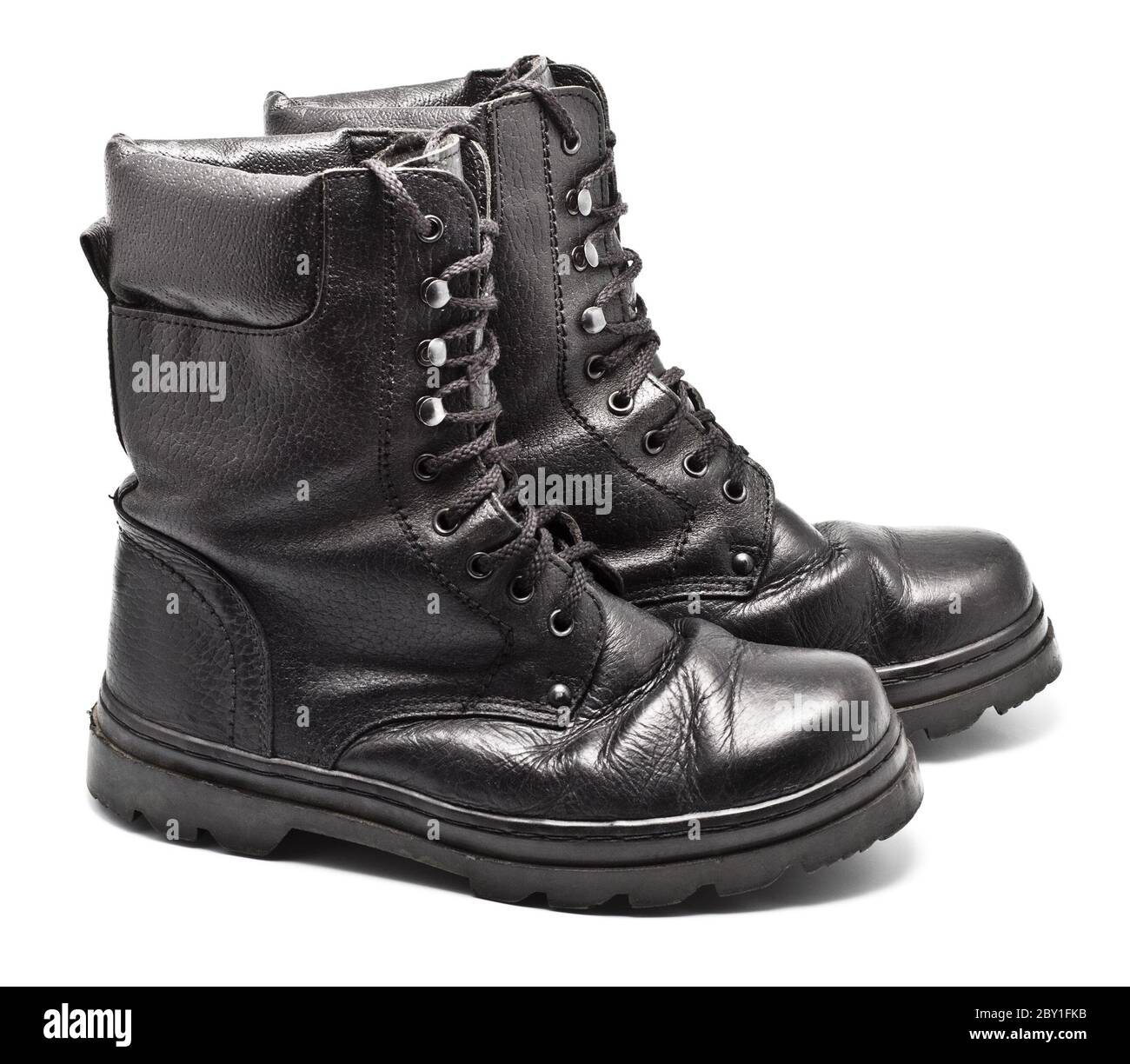 In cuoio nero stivali dell'esercito Foto Stock
