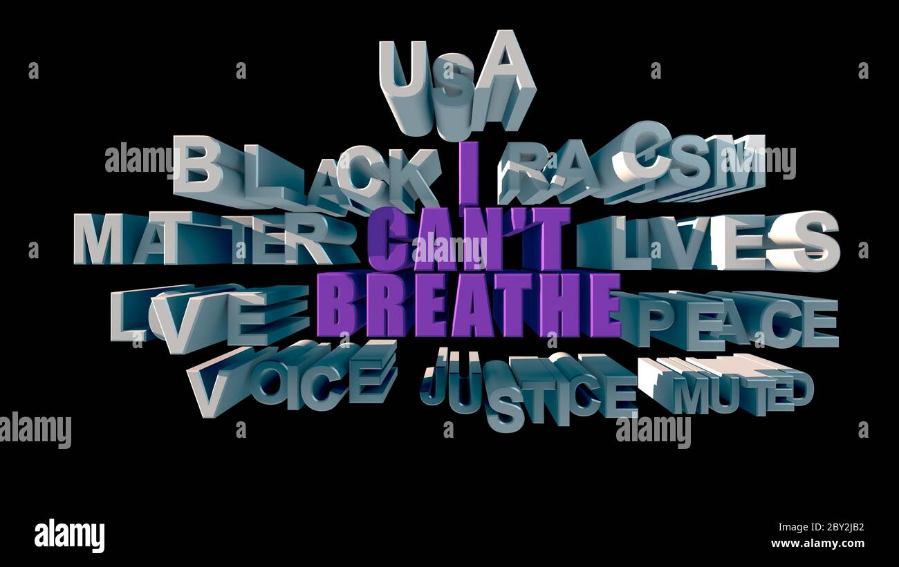 Lettere in grandi lettere viola non riesco A RESPIRARE su uno sfondo bianco lettere 3d rendering Foto Stock