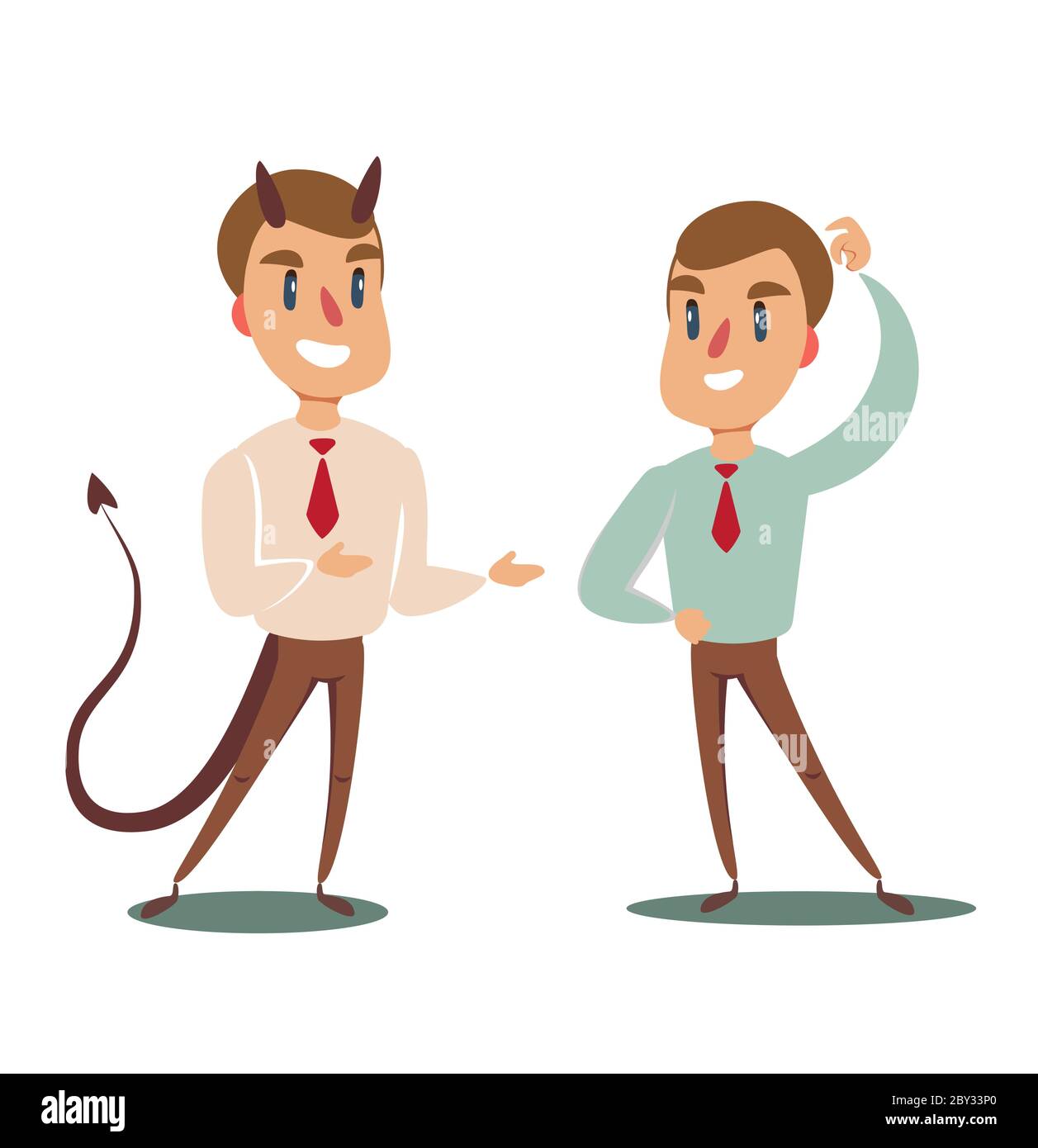 Illustrazione di concetto di affari di un uomo d'affari che fa un affare con il diavolo. Illustrazione Vettoriale