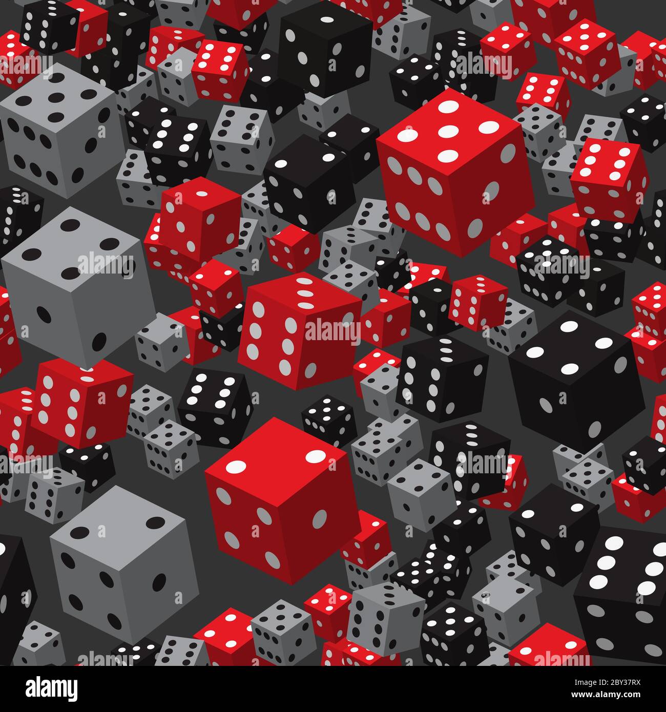 Motivo senza giunture a dice rosso nero grigio, illustrazione 3D Illustrazione Vettoriale