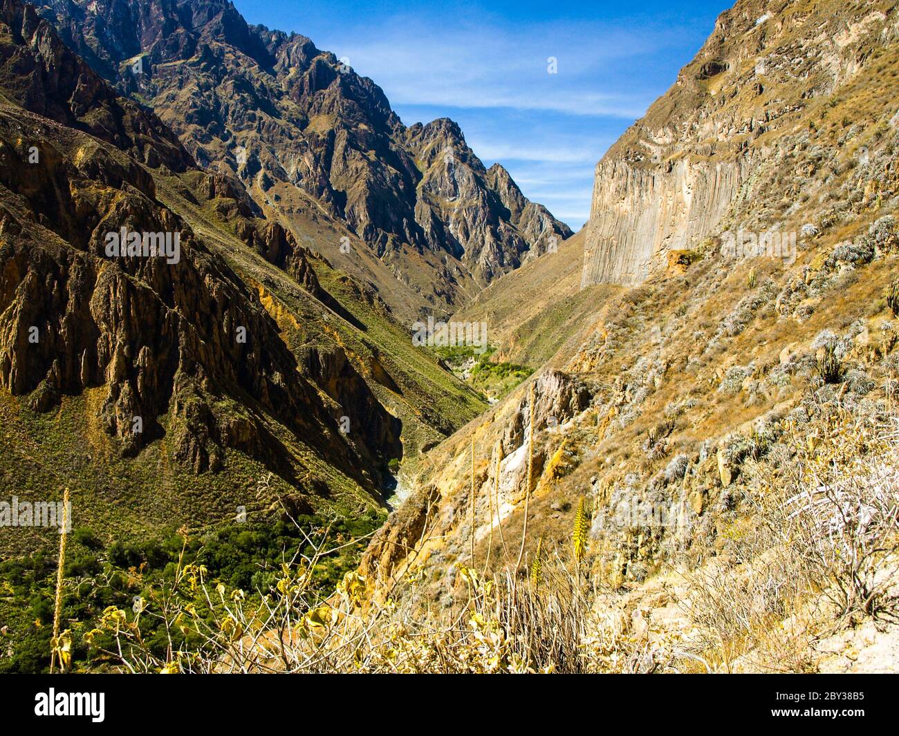 Vista delle parti più profonde del Canyon del Colca vicino a Cabanaconde in Perù Foto Stock