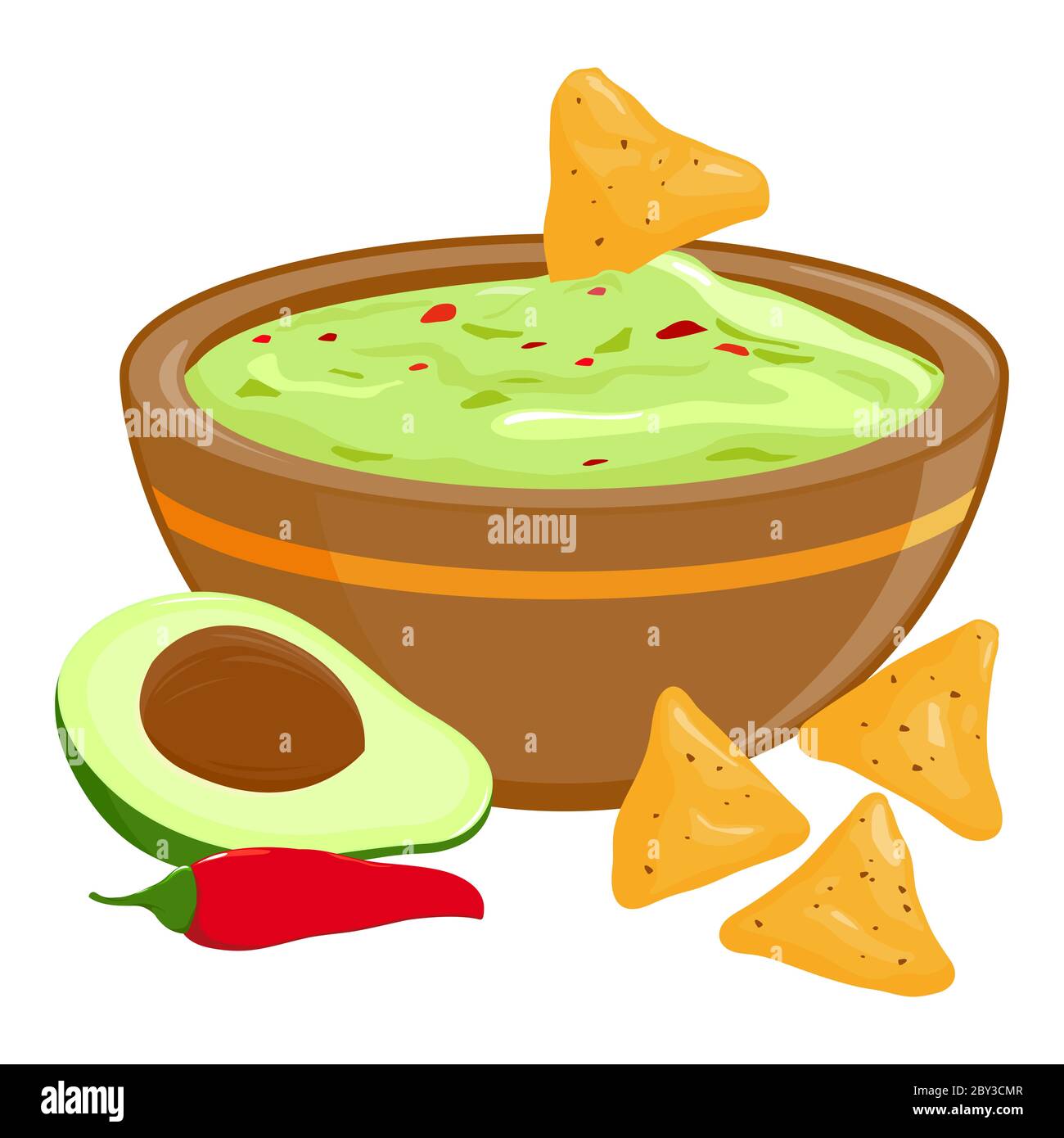 Ciotola di guacamole avocado e patatine nachos. Foto Stock