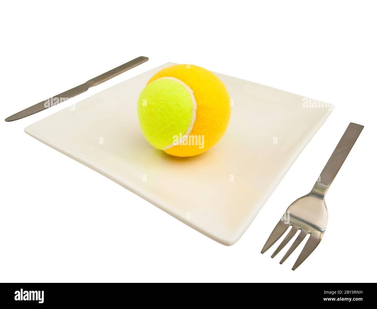 coltello, forchetta e palla da tennis Foto Stock