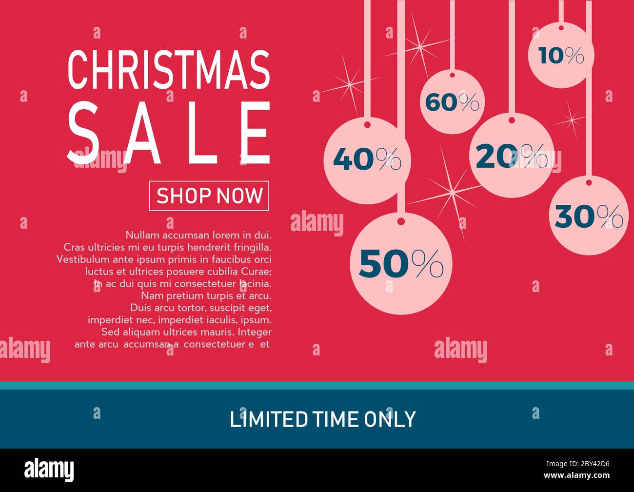 Vacanze di Natale in vendita su sfondo piatto con sfere. Solo per un periodo di tempo limitato. Modello per un banner, shopping, sconto. Illustrazione di vettore per il tuo desig Illustrazione Vettoriale