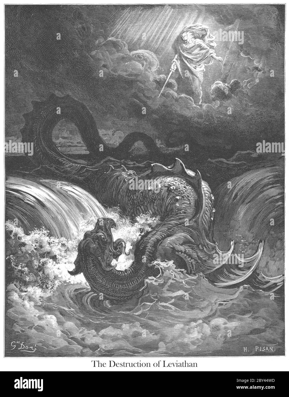 La distruzione di Leviathan Isaia 27:1 dal libro 'Bible Gallery' illustrato da Gustave Dore con Memoir of Dore e Letter-press descrittivo di Talbot W. Chambers D.D. Pubblicato da Cassell & Company Limited a Londra e contemporaneamente da Mame a Tours, Francia nel 1866 Foto Stock