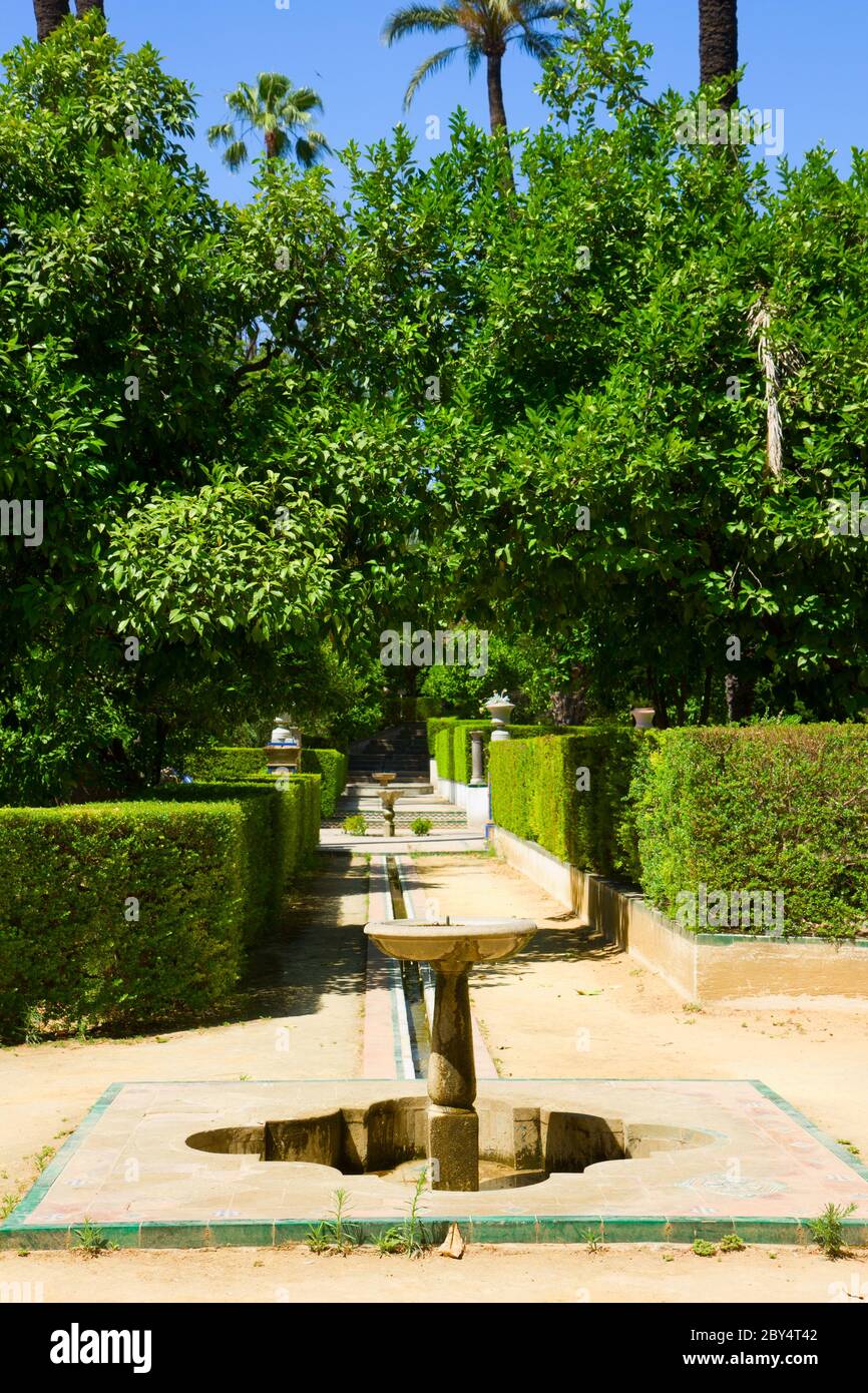 Giardino dei poeti, palazzo di Alcazar, Siviglia Foto Stock