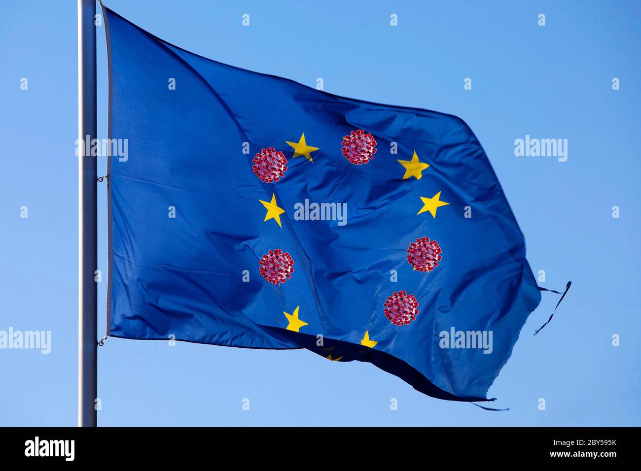 Bandiera europea con virus corona, composizione, Europa Foto Stock