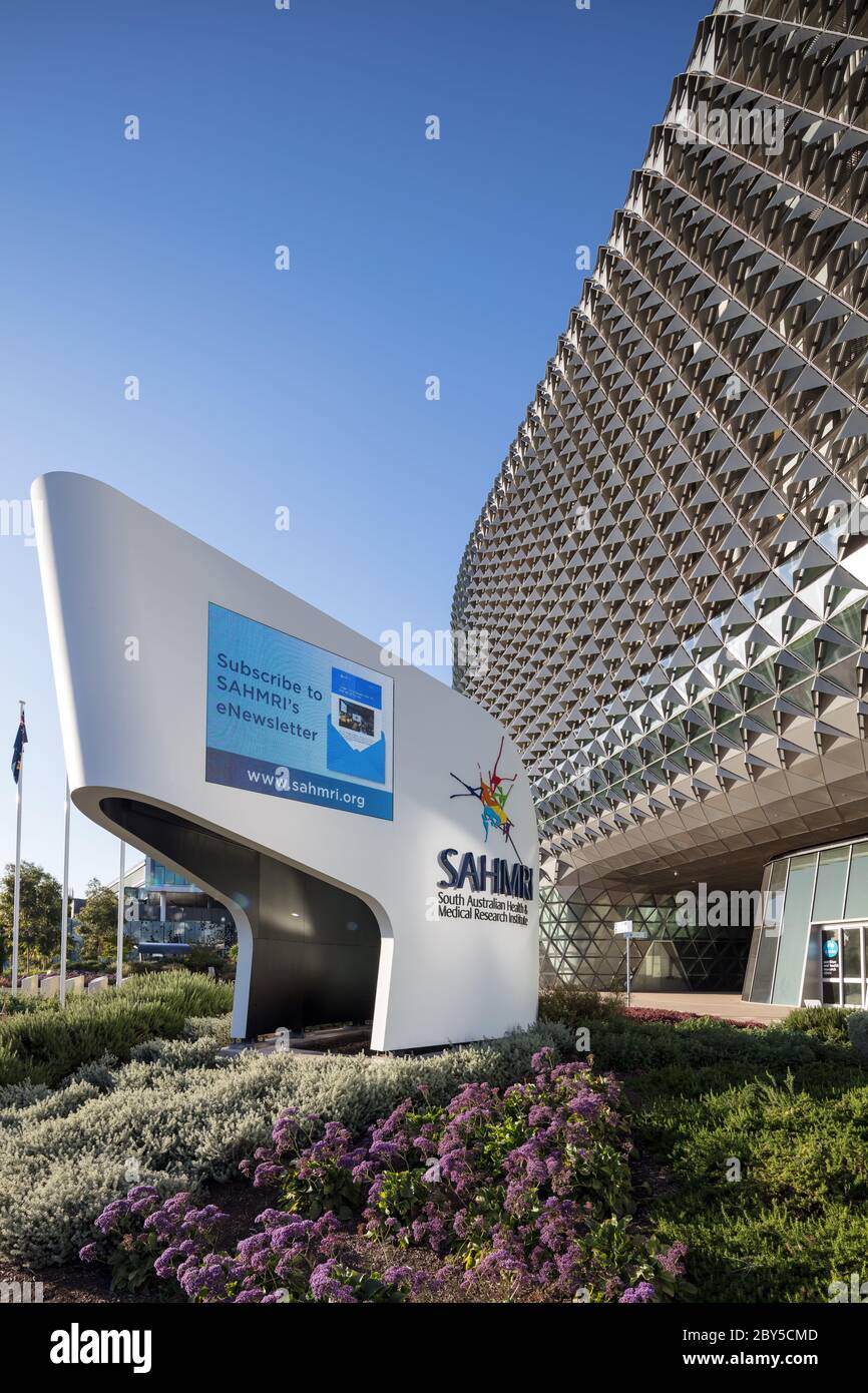 Adelaide Australia Meridionale 18 novembre 2019 : Segnalamento presso l'edificio SAHMRI, una struttura di ricerca medica ad Adelaide, Australia Meridionale Foto Stock