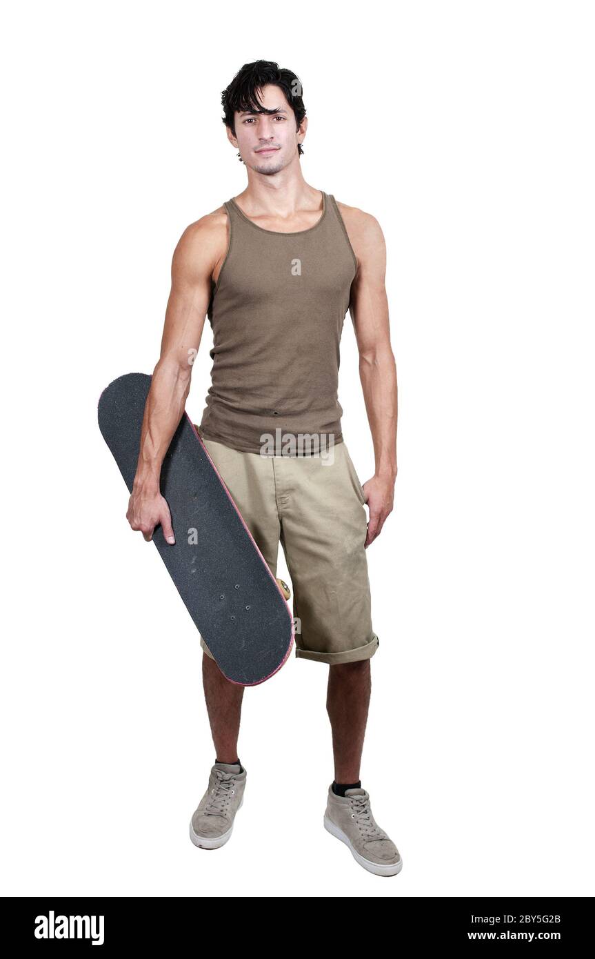 Uomo con lo skateboard Foto Stock