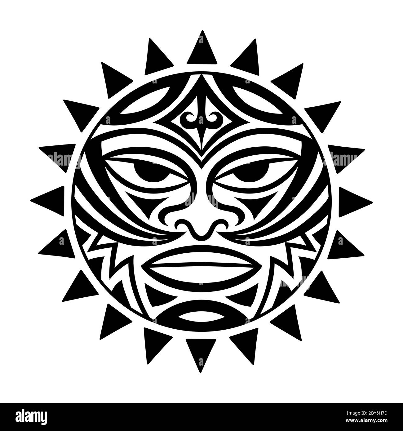 Maschera-simbolo etnica del popolo Maori - Tiki. Tiki simile a Thunder è simbolo di Dio. Segno tribale sacrale in stile polenesiano per l'applicazione del Tatto Illustrazione Vettoriale