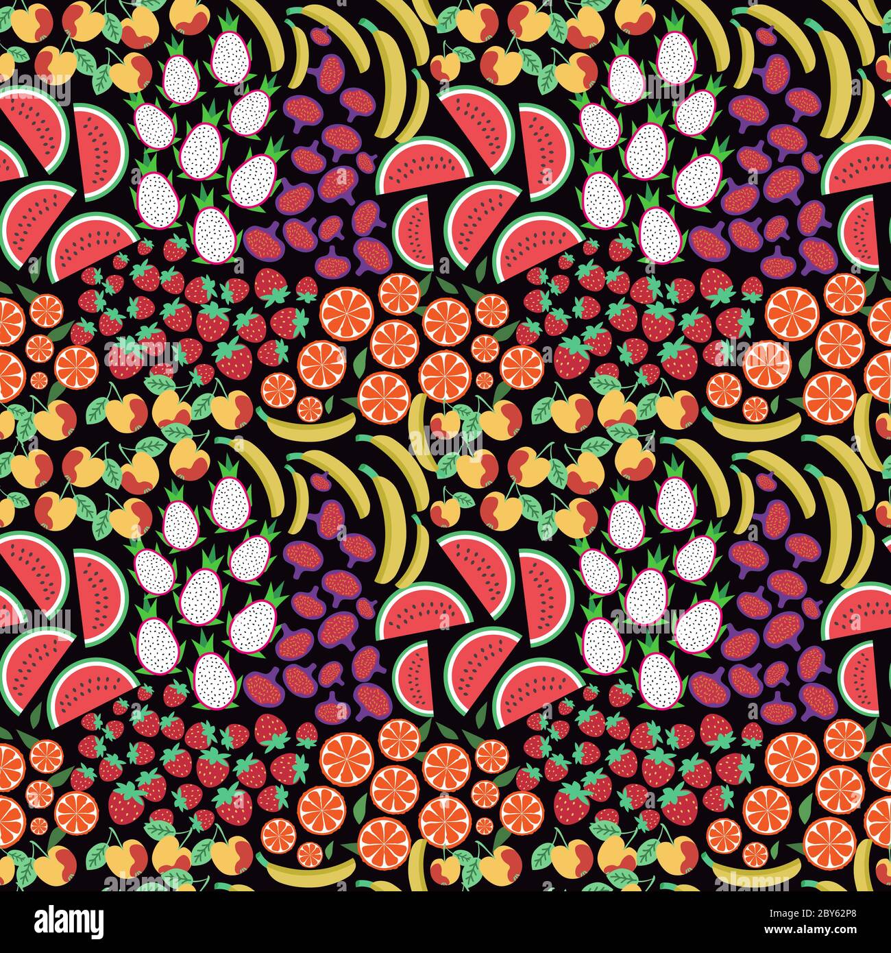 Motivo in frutta decorativa senza cuciture colorate Foto Stock