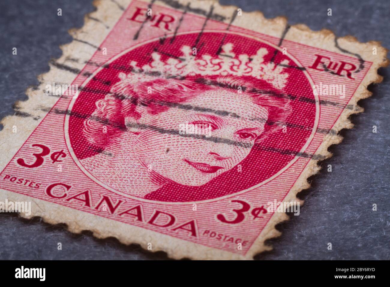 Regina Elizabeth Canada vecchio tre centesimi di francobollo Foto Stock