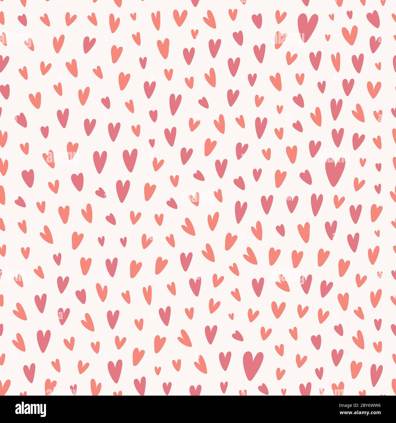 Carino motivo cardiaco, sfondo moderno disegnato a mano, struttura vettoriale senza cuciture con varie forme trendy corallo colorato doodle cuore, elegante romantico Illustrazione Vettoriale