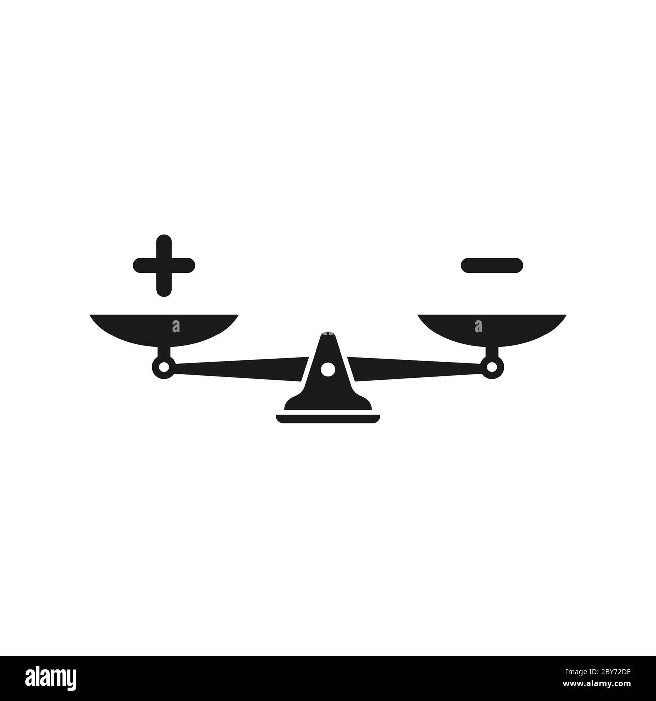 Bilance meccaniche nere con più e meno in pentole. Valore, soluzione e equilibrio razionalità. Scala pro e contro. Illustrazione vettoriale su sfondo bianco Illustrazione Vettoriale