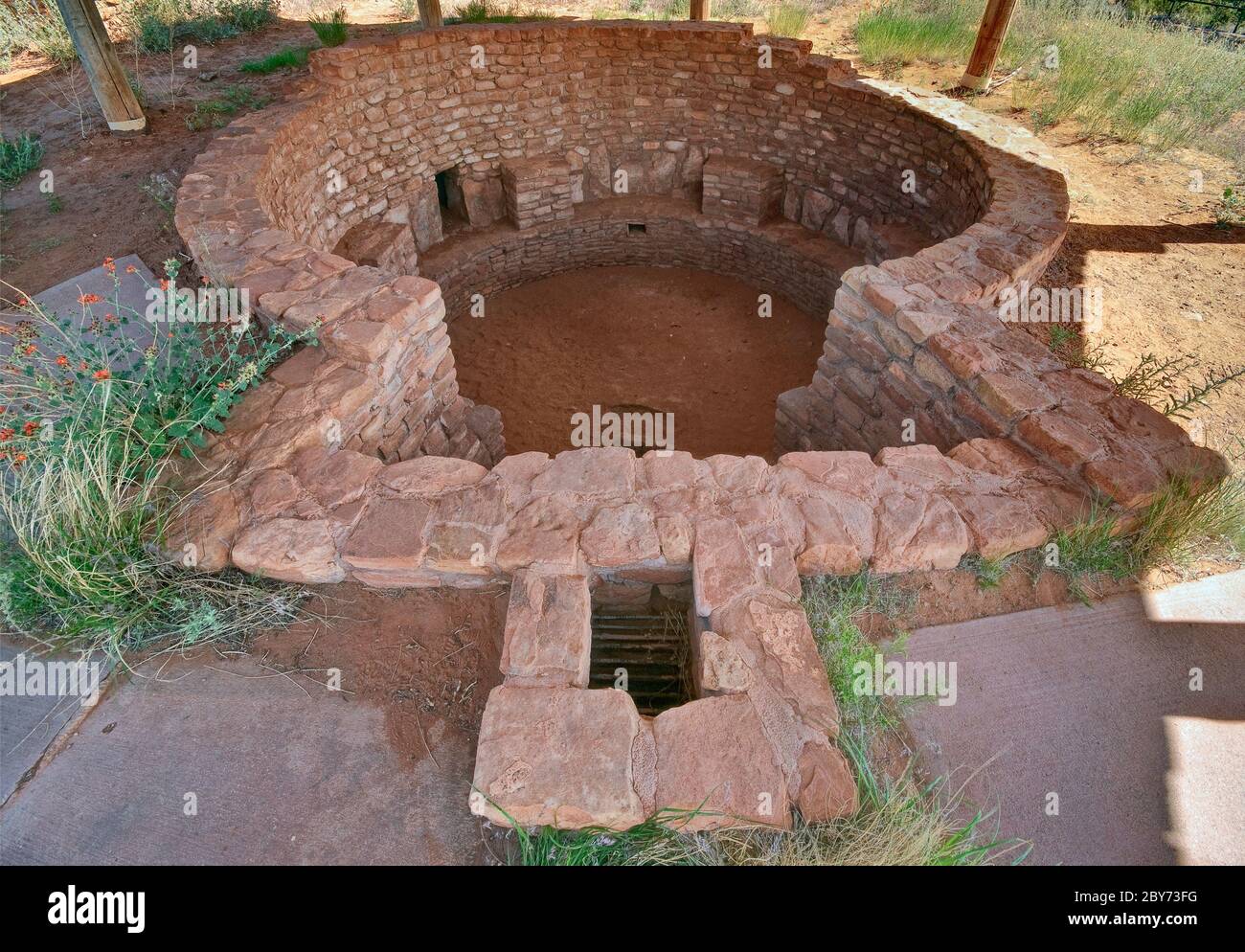 Kiva alla rovina di Mule Canyon, Shash JAA Unit al Bears Ears National Monument, Cedar Mesa, Utah, USA Foto Stock