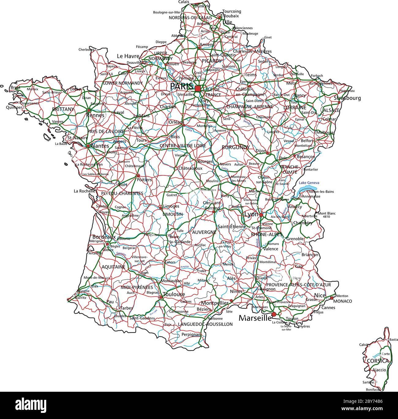 Mappa stradale e autostradale della Francia. Illustrazione vettoriale  Immagine e Vettoriale - Alamy
