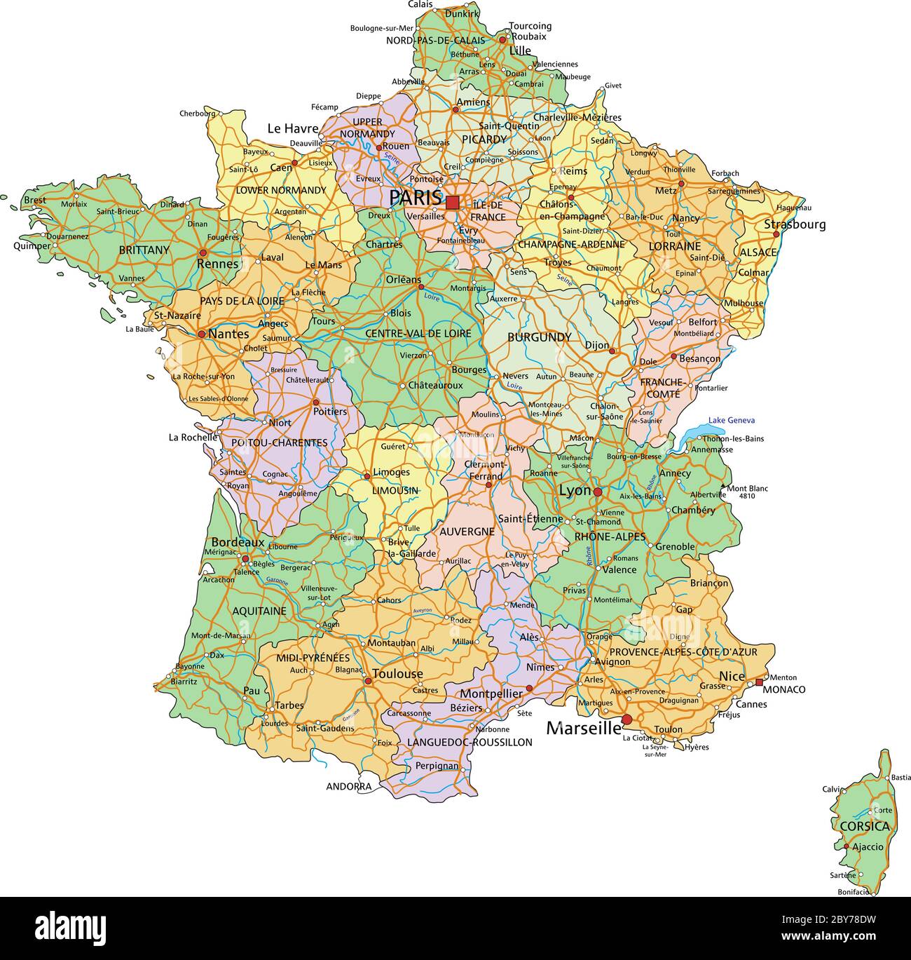 Francia Mappa Politica Modificabile E Molto Dettagliata Con 