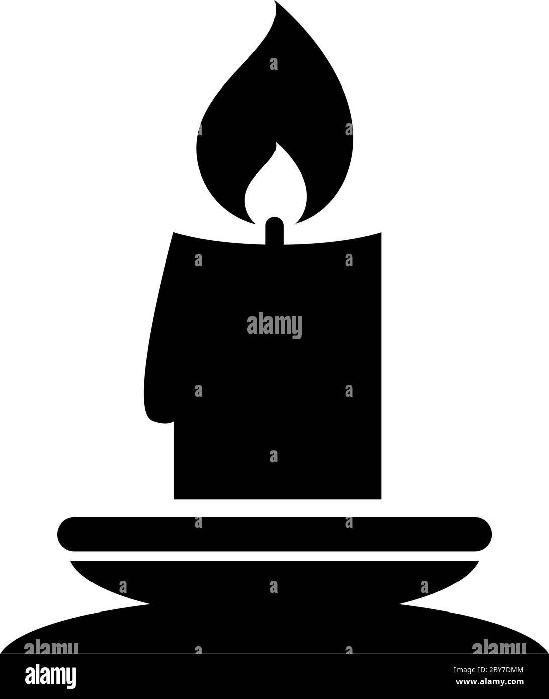 Candela e portacandele con luce natalizia. Illustrazione dell'icona Flat Vector. Semplice simbolo nero su sfondo bianco. Candela illuminata, portacandele si Illustrazione Vettoriale