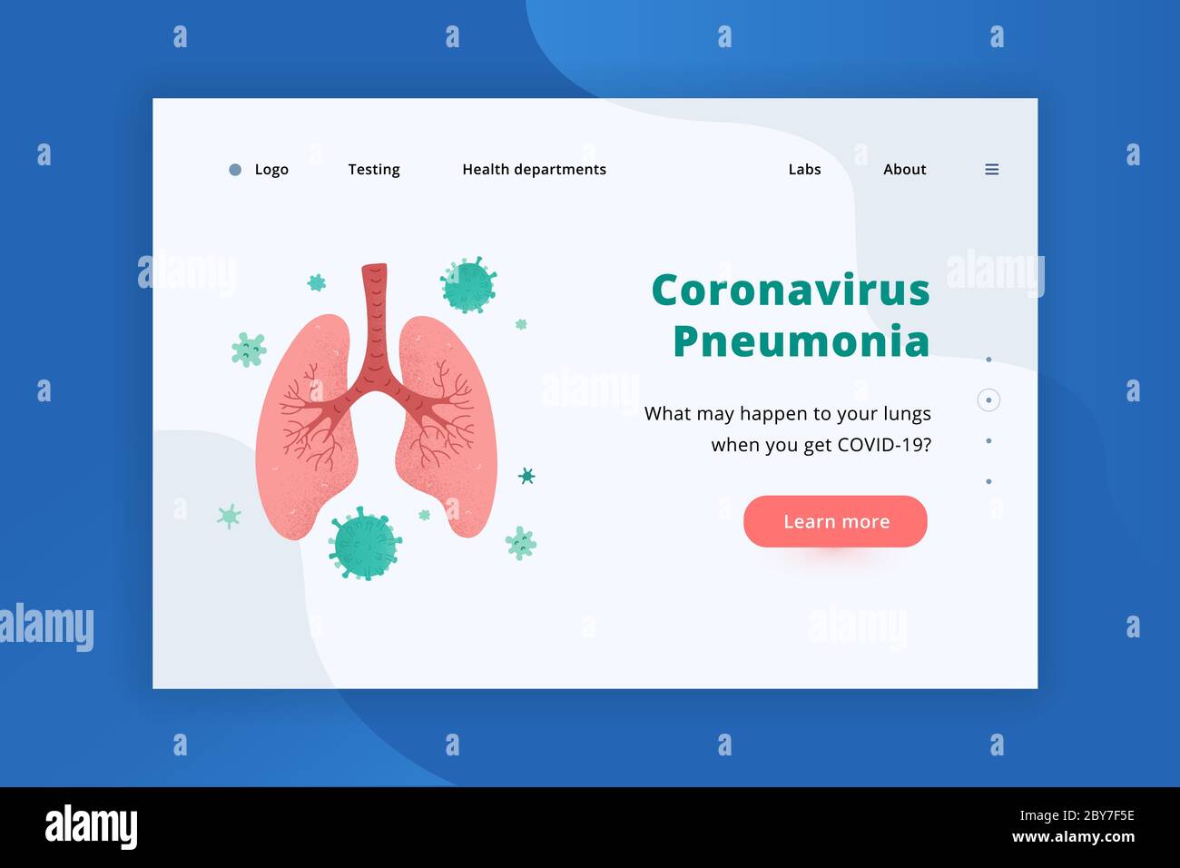 Banner Сoronavirus con lings infettati con la polmonite da coronavirus. Covid-19 contagio, sito web moderno o sito web vettore layout, atterraggio per ostia Illustrazione Vettoriale