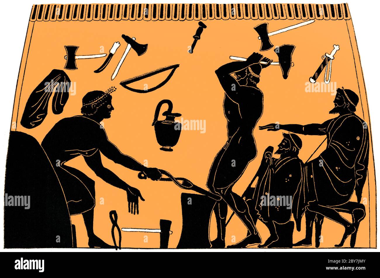 Antichi armatori greci, pittura di ceramica a figura nera Foto Stock