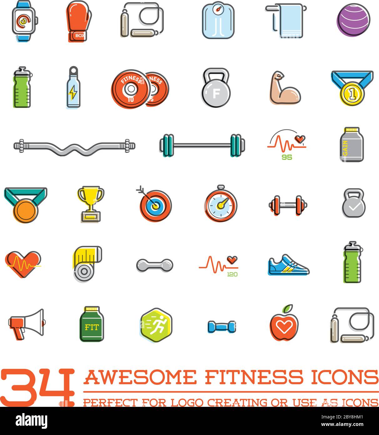 Set di Vector Fitness Aerobics gli elementi della palestra e le icone di fitness Illustrazione possono essere usati come Logo o icona in qualità premium Illustrazione Vettoriale