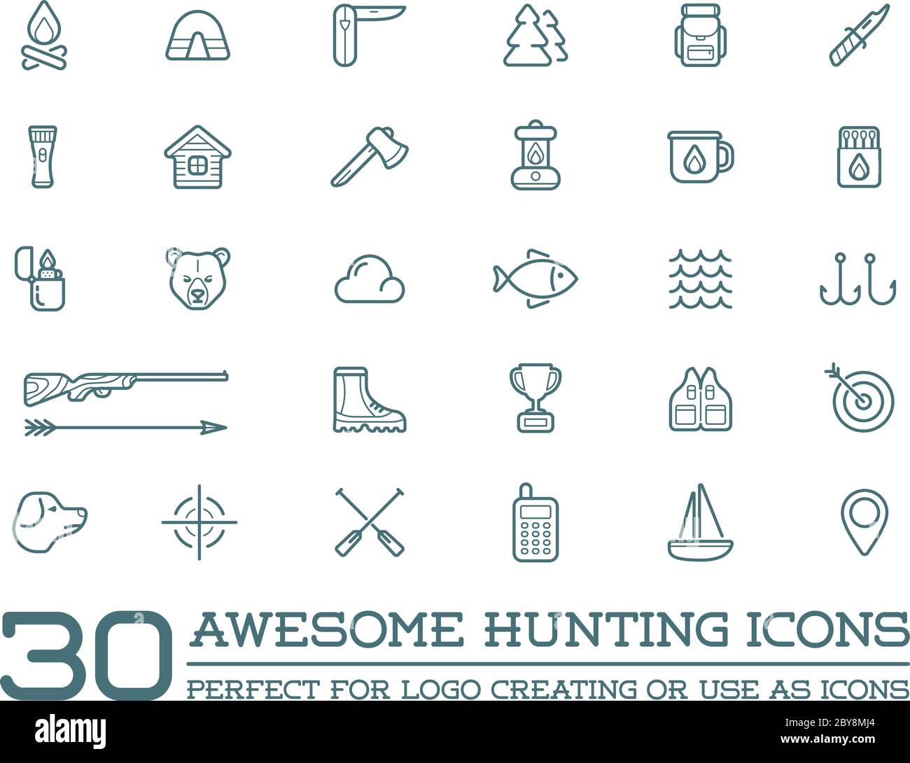 Set di Vector Hunting Camping Sport Elements Illustration può essere utilizzato come logo o icona di qualità superiore Illustrazione Vettoriale