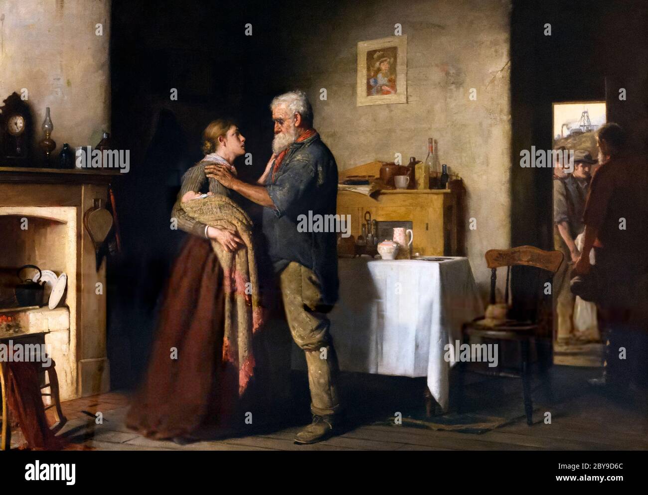 Breaking the News di John Longstaff (1861-1941), olio su tela, 1887 Foto Stock