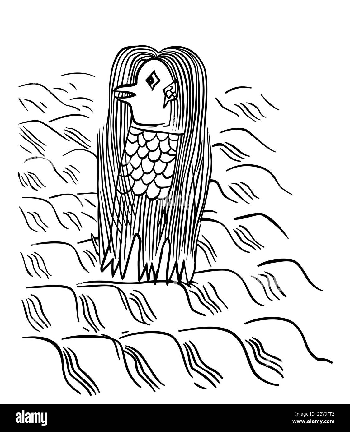 Amabie. Stampa di blocchi di legno giapponesi dal tardo periodo Edo. Sirena o merena, che emerge dal mare e profetizza un'epidemia o un raccolto abbondante. Foto Stock