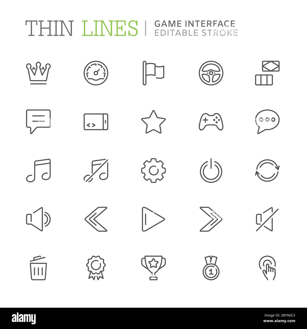 Raccolta di icone di riga relative all'interfaccia di gioco. Tratto modificabile Illustrazione Vettoriale