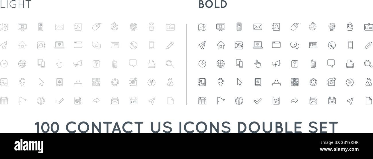 Set di elementi di assistenza e assistenza tecnica in grassetto e sottile il supporto può essere utilizzato come logo o icona di qualità superiore Illustrazione Vettoriale