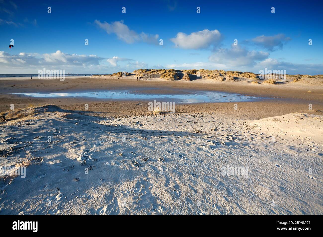 Spiaggia di sabbia a Ijmuiden dal mare del Nord Foto Stock