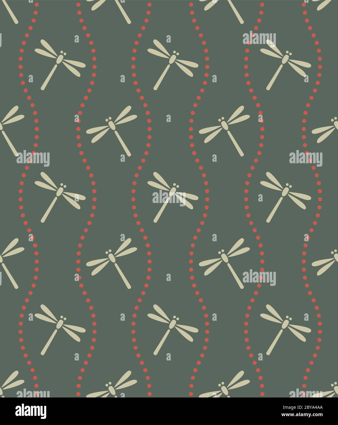 Stile giapponese retro vintage senza cuciture motivo curva spirale onda linea di punti e libellula Illustrazione Vettoriale