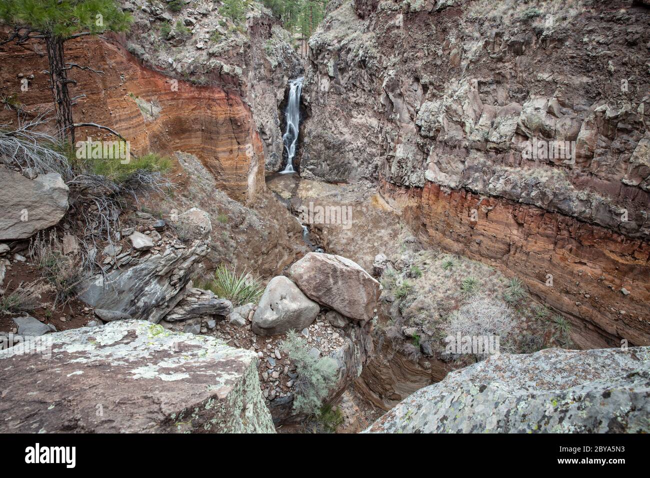 NM00631-00...NUOVO MESSICO - Cascate superiori del El Rito de los Frijoles (Frijoles Creek) nel Monumento Nazionale di Bandelier. Foto Stock