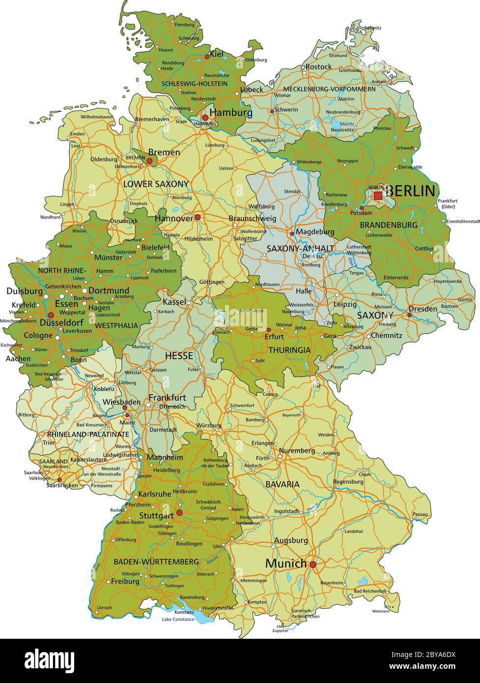 Germania - Mappa politica modificabile e molto dettagliata con livelli separati. Illustrazione Vettoriale
