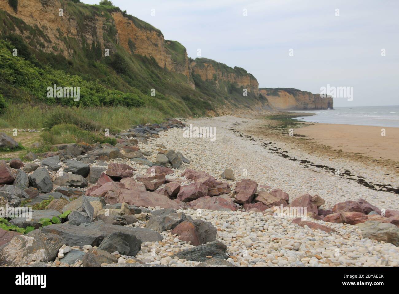 Sito di atterraggio di Omaha Beach nel nord della Francia Foto Stock
