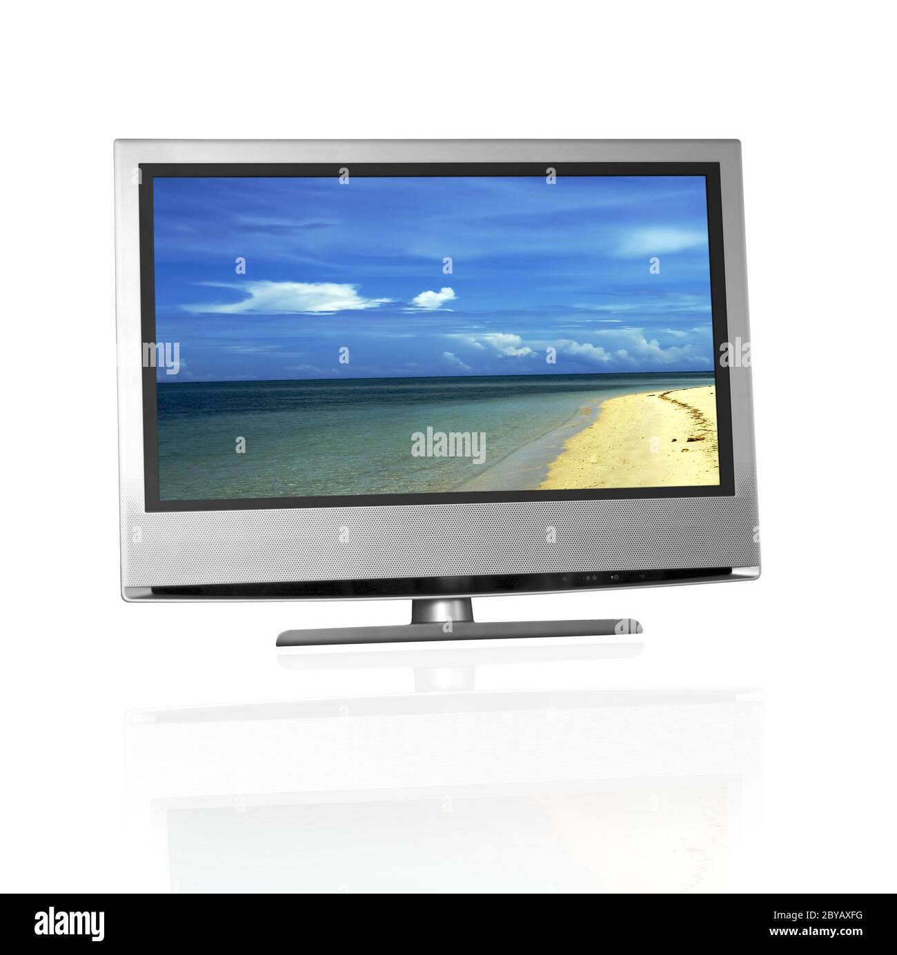 spiaggia tropicale su tv a schermo piatto Foto Stock