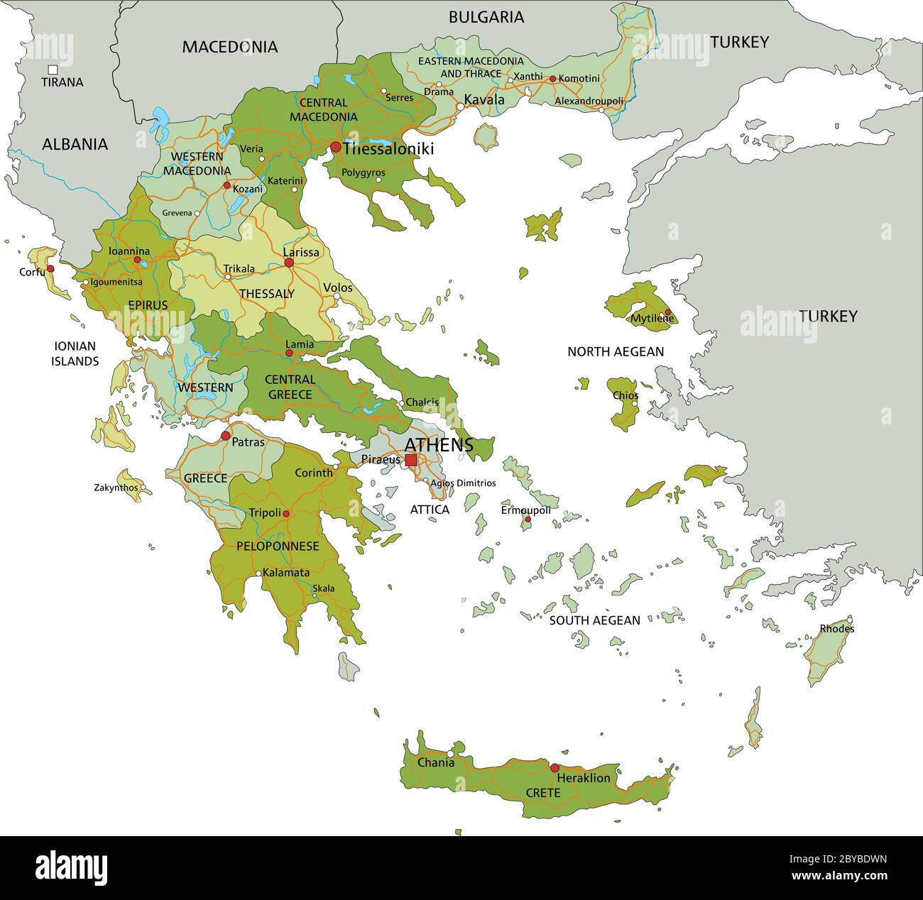 Mappa politica modificabile con livelli separati e molto dettagliata. Grecia. Illustrazione Vettoriale