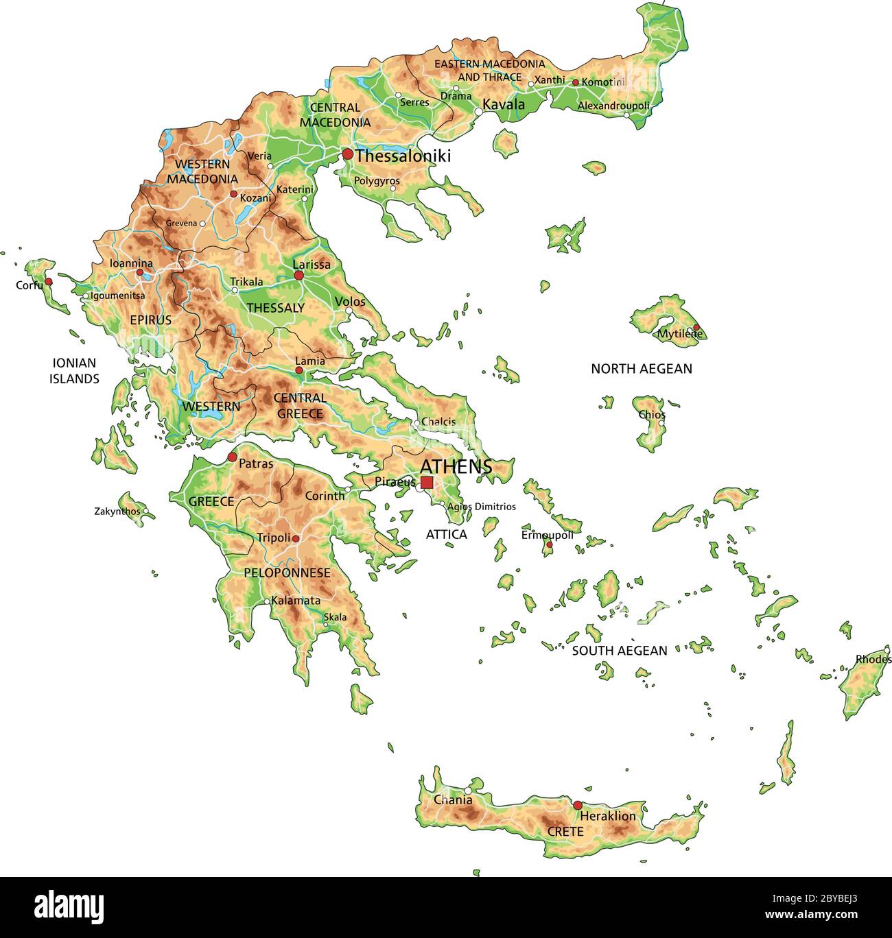 Mappa fisica della Grecia con dettagli elevati e etichettatura Immagine e  Vettoriale - Alamy
