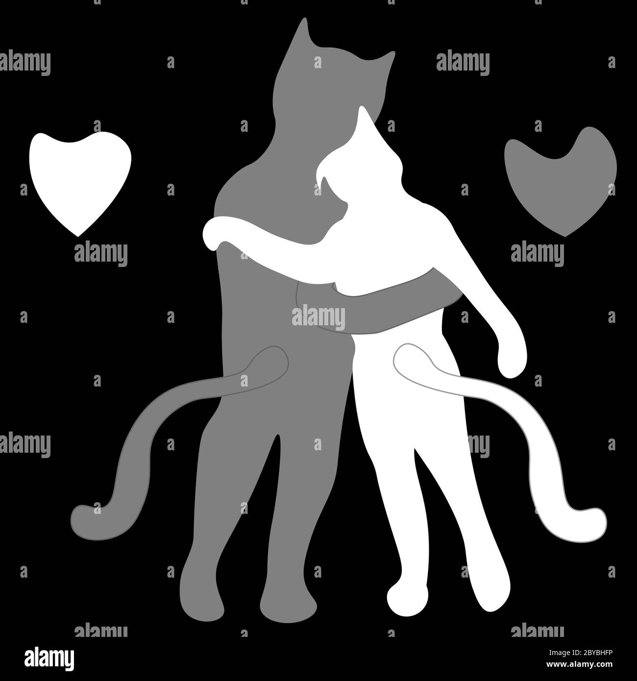 Gli amanti della doodle annegati a mano gatto grigio e gatto bianco Illustrazione Vettoriale