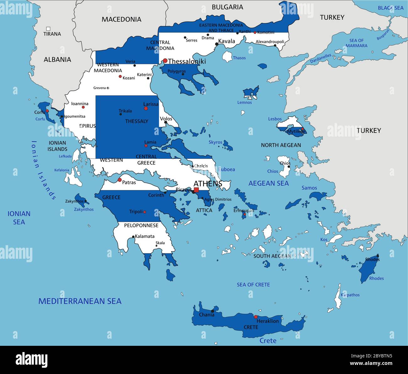 Grecia Mappa politica molto dettagliata con bandiera nazionale. Illustrazione Vettoriale