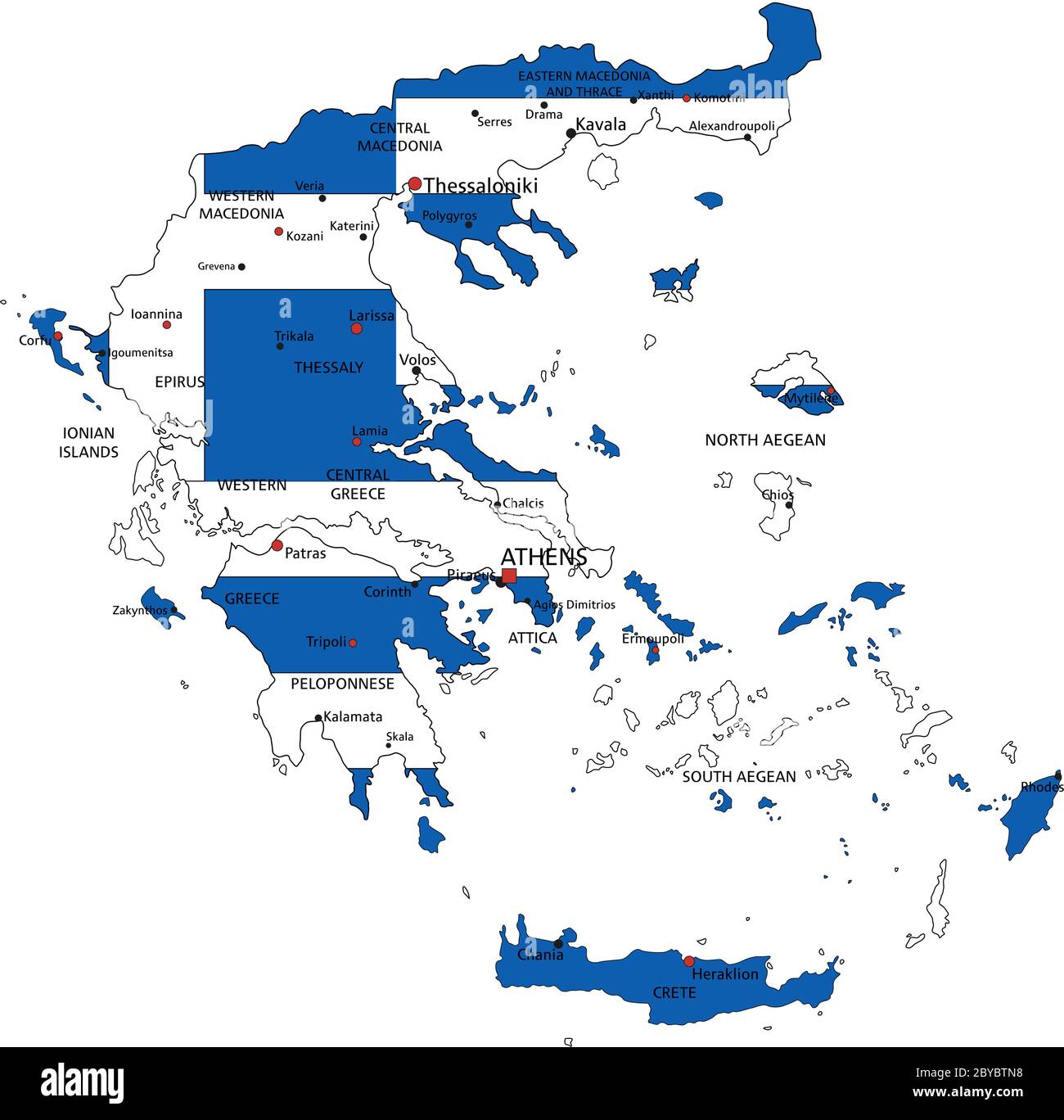 Grecia Mappa politica molto dettagliata con bandiera nazionale. Illustrazione Vettoriale