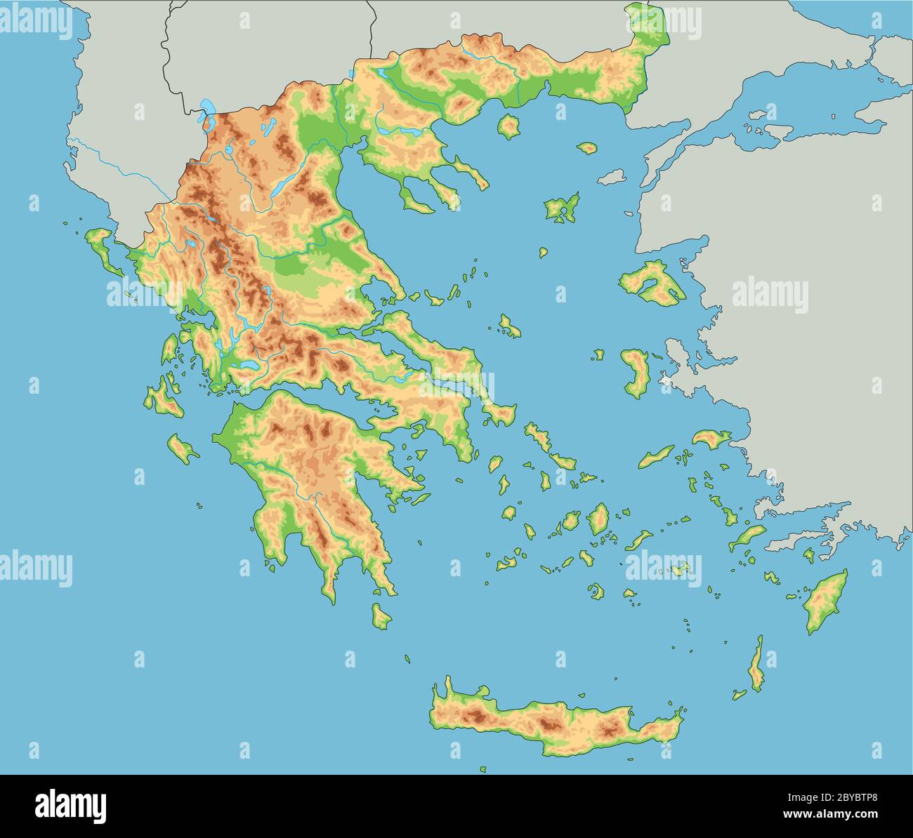 Mappa fisica della Grecia con dettagli elevati e etichettatura Immagine e  Vettoriale - Alamy