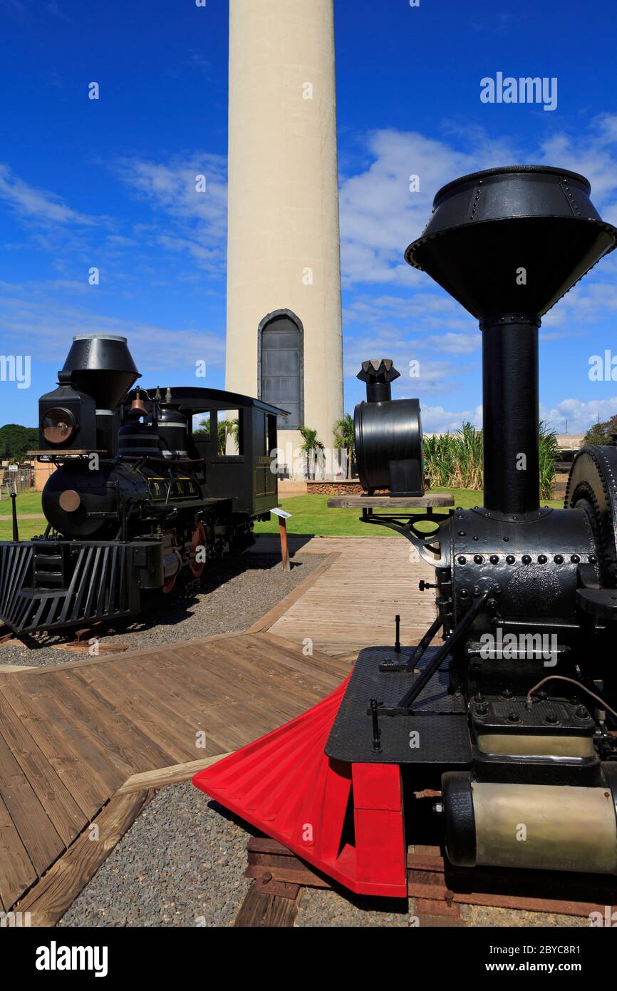 Locomotive al Pioneer Mill, Lahaina, Maui Island, Hawaii, USA Foto Stock