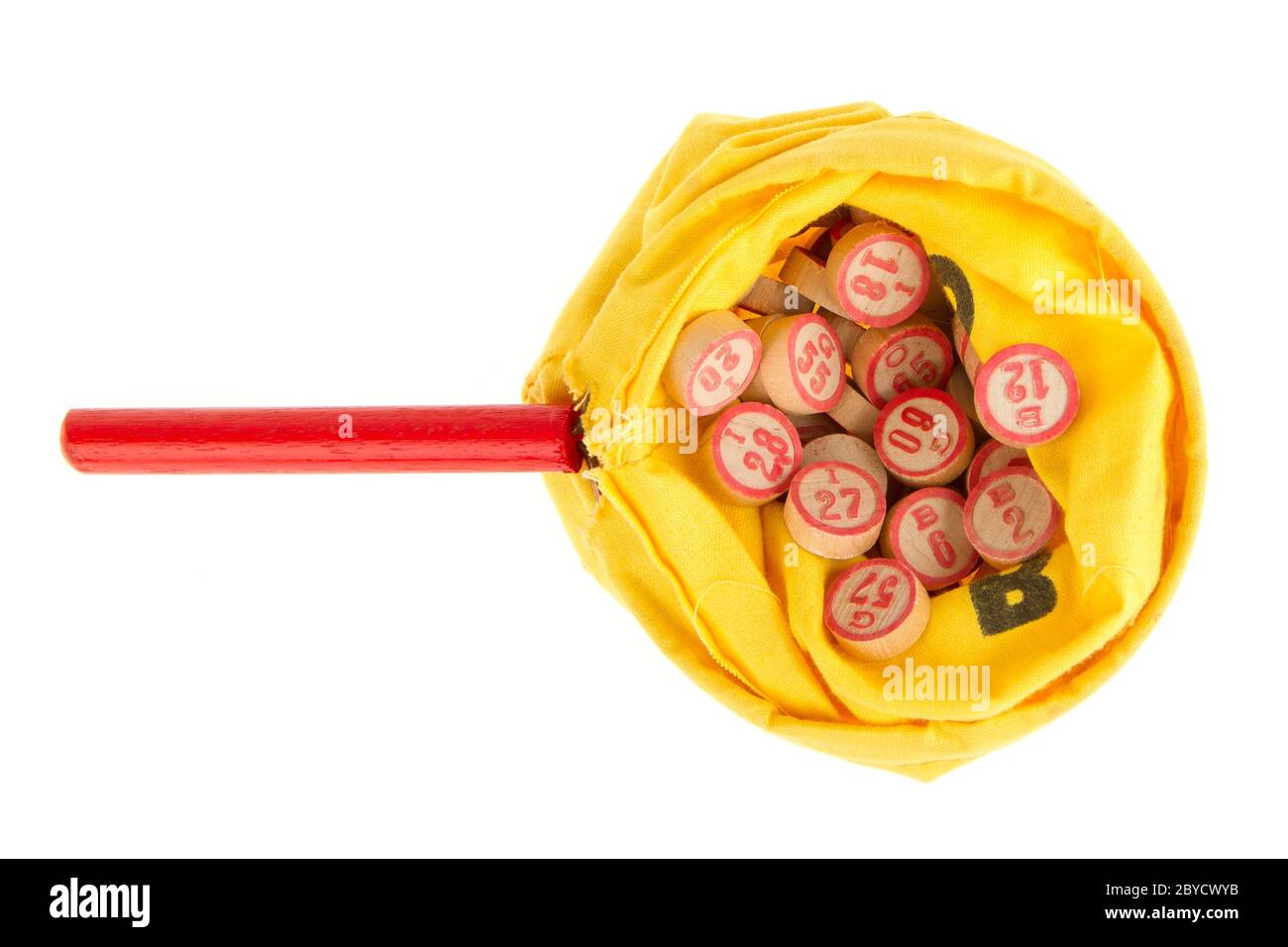 Fusti di legno in un sacco di colore giallo Foto Stock