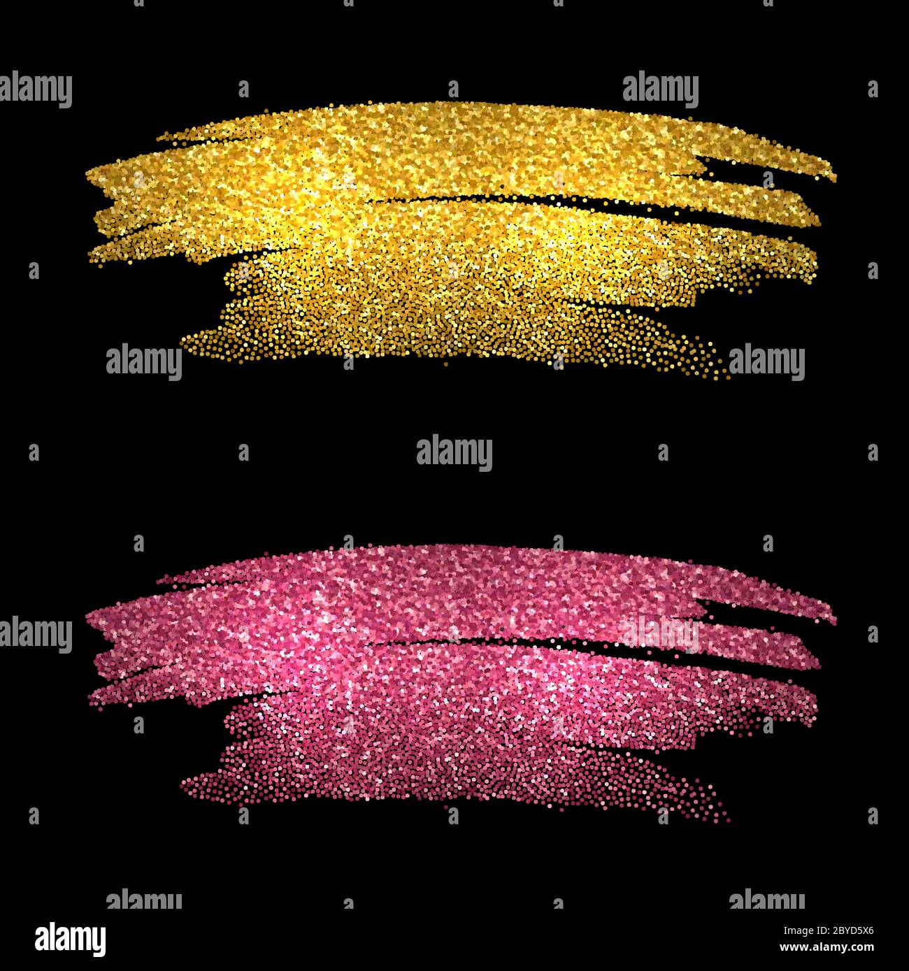 Oro e rosa brillano su sfondo nero. Glitter dorato Illustrazione Vettoriale