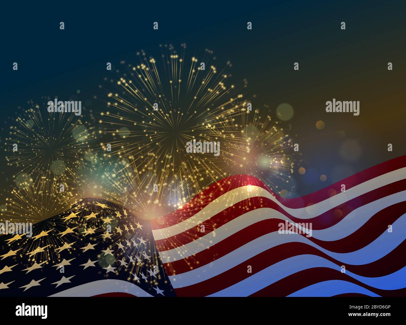 Bandiera degli Stati Uniti Fireworks sfondo per USA Independence Day. Illustrazione Vettoriale
