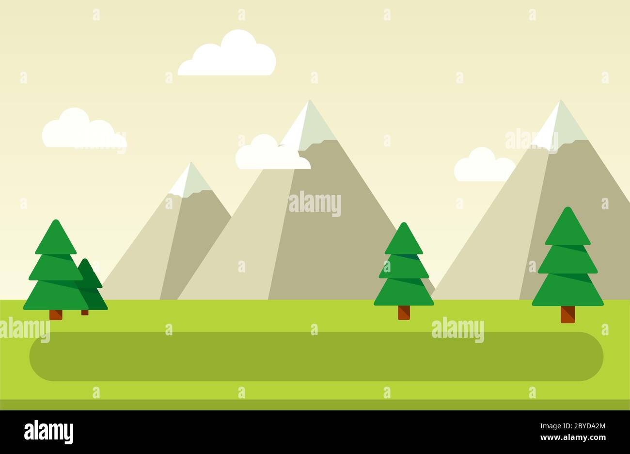 Paesaggio montano con abete rosso piano isolato Illustrazione Vettoriale