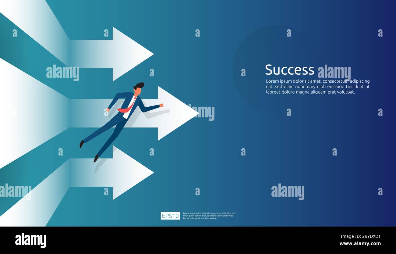 concetto di illustrazione di successo di affari con freccia in su grafico e carattere di uomo d'affari per finanziario, sfondo vettoriale di visione. Ritorno sull'investimento Illustrazione Vettoriale