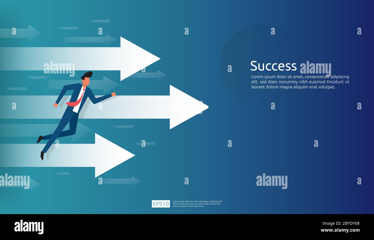 concetto di illustrazione di successo di affari con freccia in su grafico e carattere di uomo d'affari per finanziario, sfondo vettoriale di visione. Ritorno sull'investimento Illustrazione Vettoriale