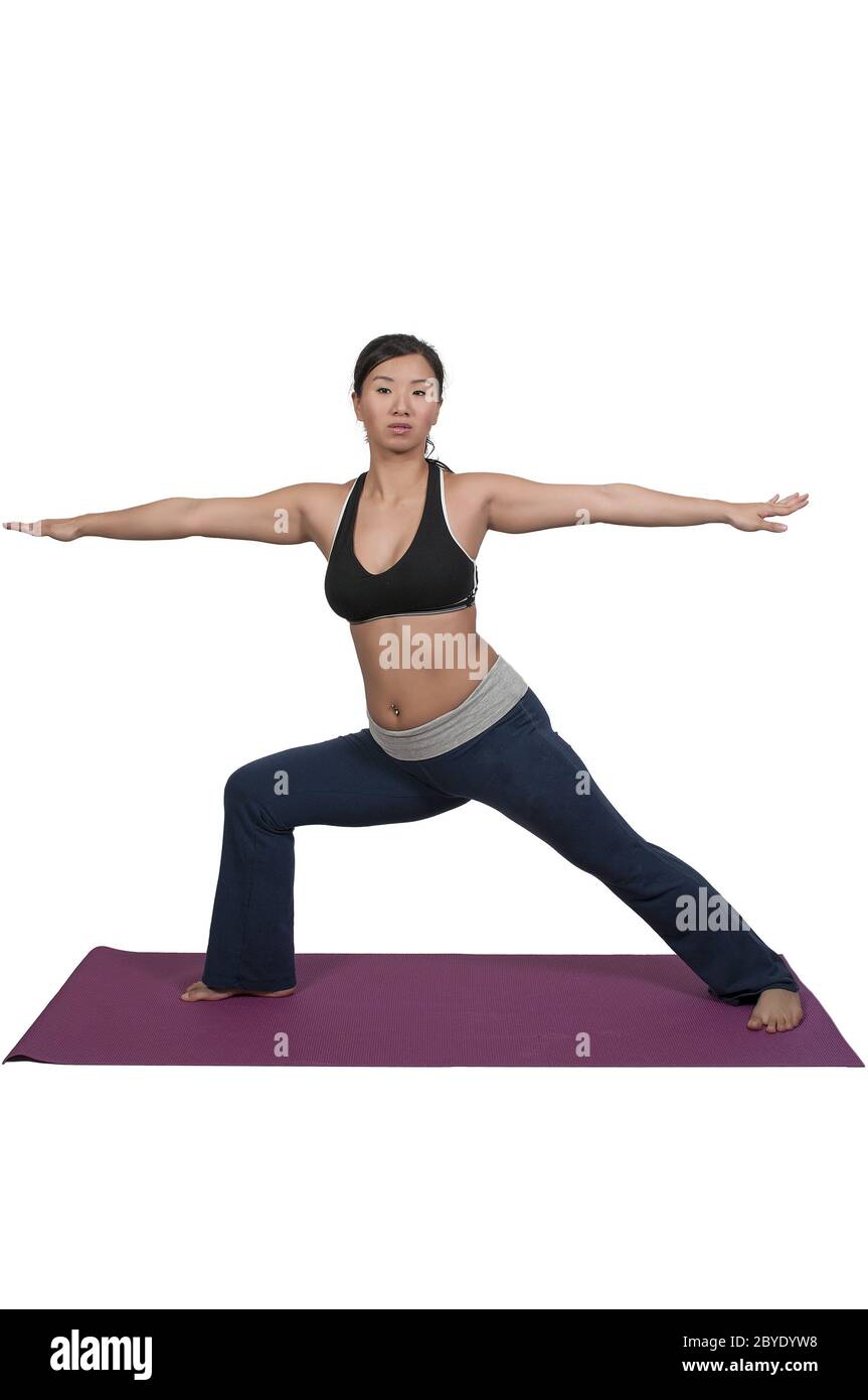 Donna asiatica fare yoga Foto Stock